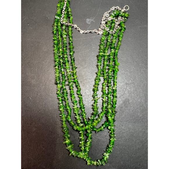 Chrome diopside 4 strand necklace with stainless steel chain - Picture 3 of 11